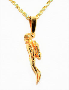 14k Yellow Gold Scuba Diver Down Flag Pendant - 9mm X 15mm Red & White Enamel Charm, Made In USA