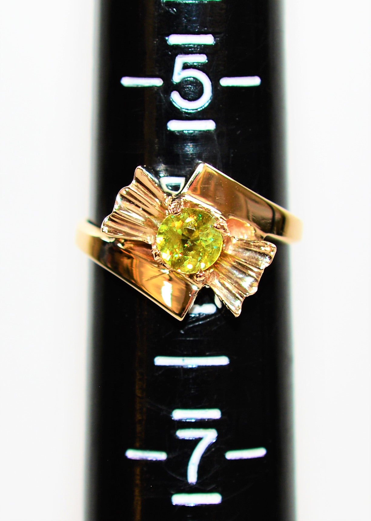 Natural Sphene Ring 10K Solid Gold Ring .42ct Gemstone Ring Titanite Ring Solitaire Ring Yellow Ring Green Ring Bow Ring Womens Ring Jewelry