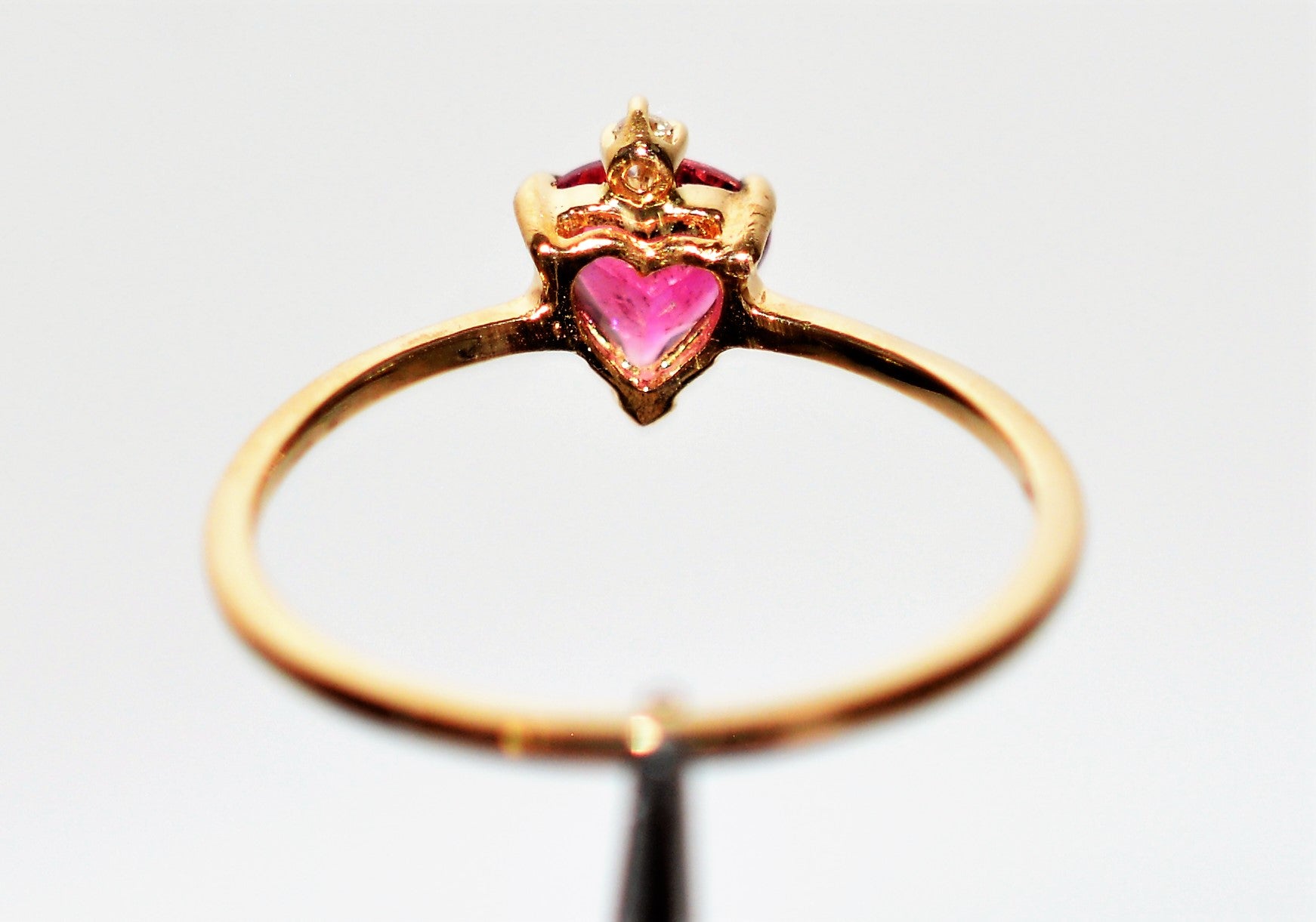 Natural Rubellite & Diamond Ring 14K Solid Gold .51tcw Natural Pink Tourmaline Ring Heart Ring Women's Ring Promise Ring Engagement Ring
