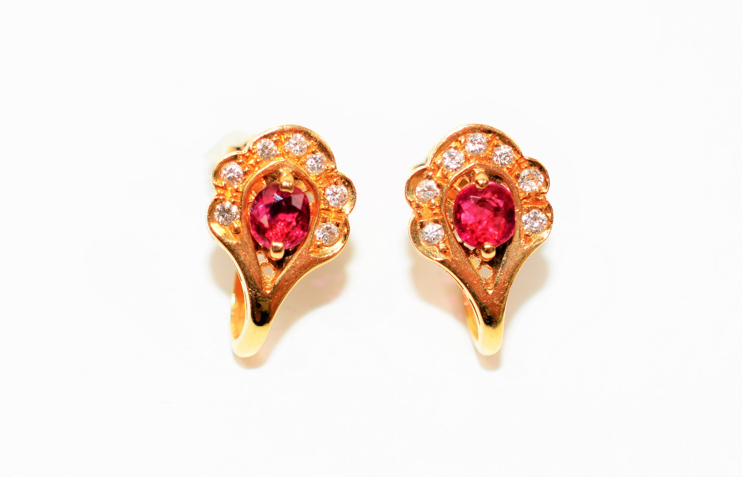 Natural Burmese Ruby & Diamond Earrings 18K Solid Gold  1.01tcw Ruby Earrings Gemstone Earrings Cocktail Earrings Statement Women's Earrings