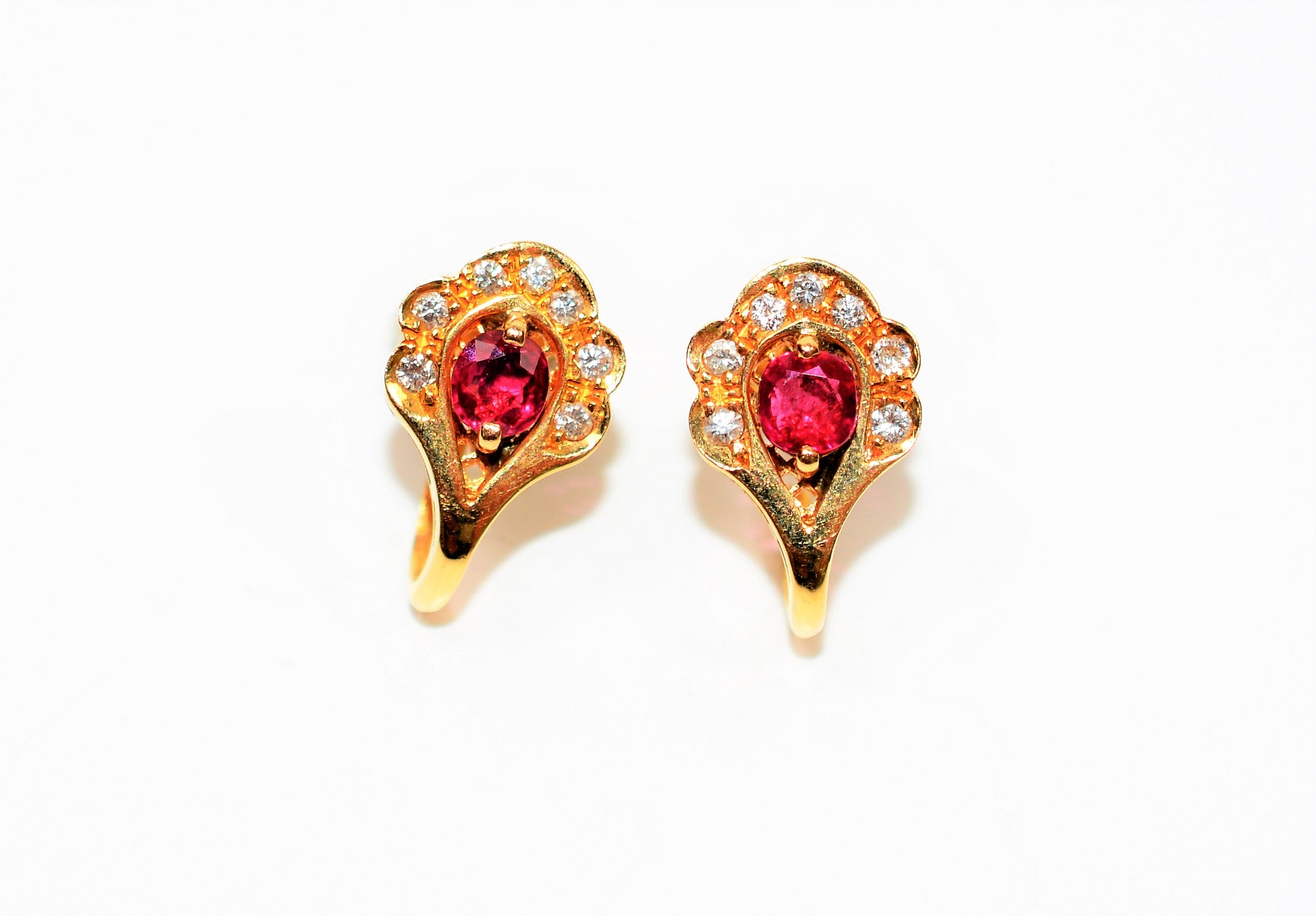Natural Burmese Ruby & Diamond Earrings 18K Solid Gold  1.25tcw Ruby Earrings Gemstone Earrings Cocktail Earrings Statement Women's Earrings