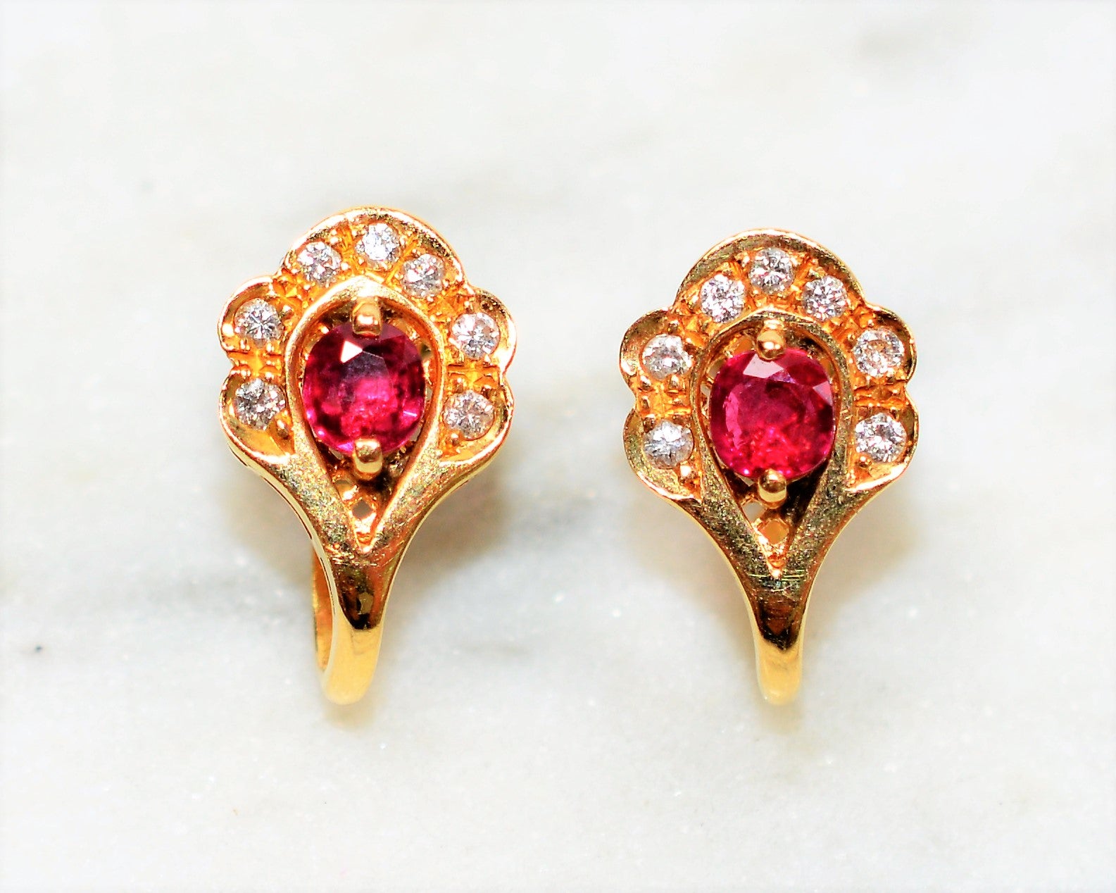 Natural Burmese Ruby & Diamond Earrings 18K Solid Gold  1.01tcw Ruby Earrings Gemstone Earrings Cocktail Earrings Statement Women's Earrings