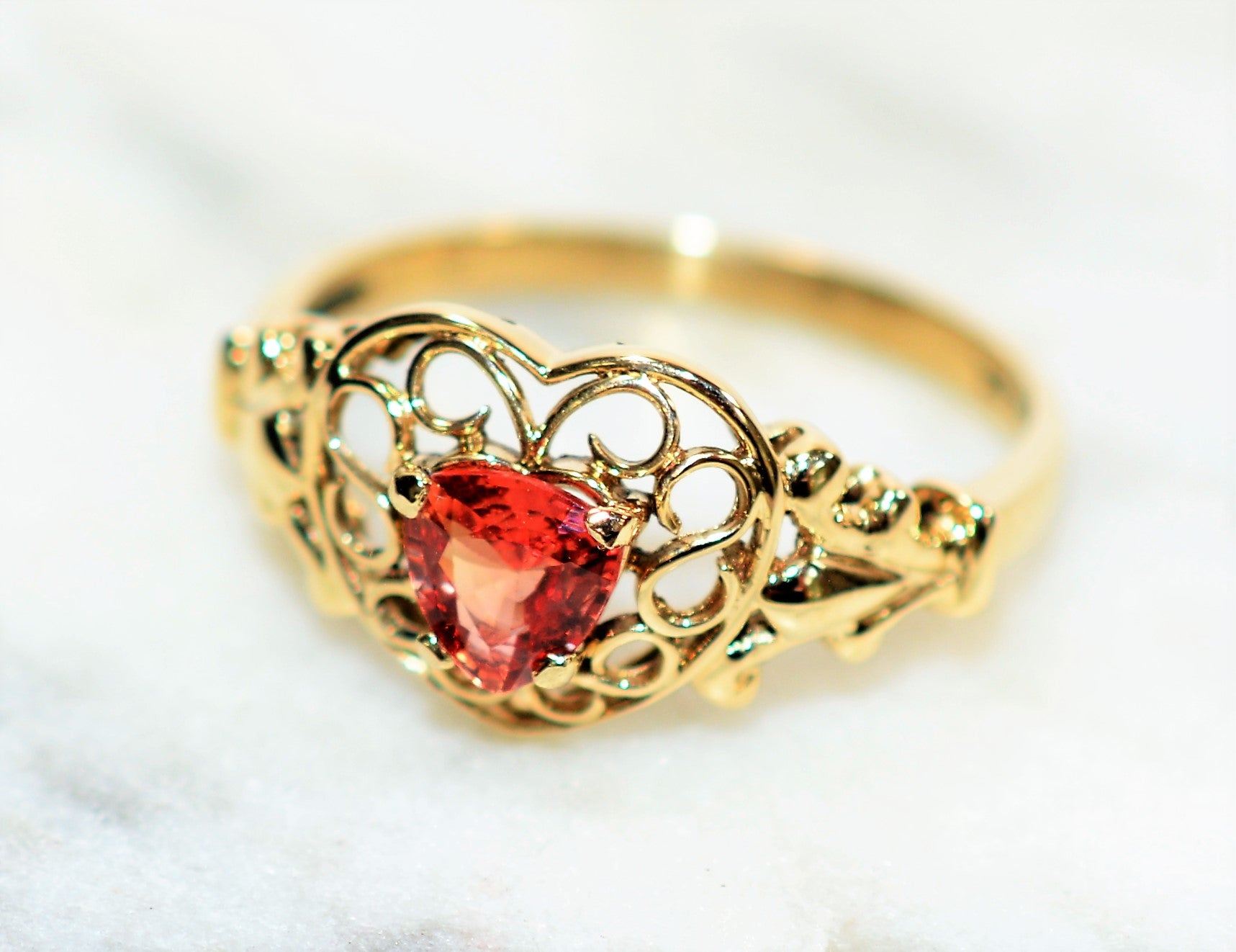 Natural Padparadscha Sapphire Ring 10K Solid Gold .46ct Heart Ring Solitaire Ring Engagement Ring Romance Ring Valentine Day Women's Ring