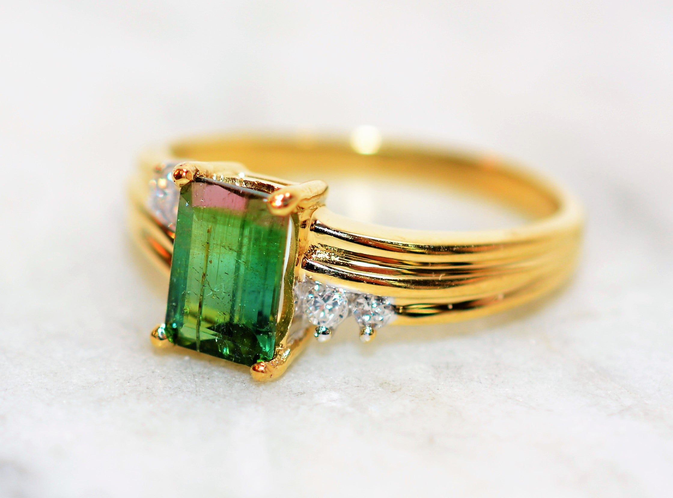 Natural Watermelon Tourmaline & Diamond Ring 14K Solid Gold 1.07tcw Tourmaline Ring Gemstone Ring Women's Ring Ladies Ring Birthstone Ring