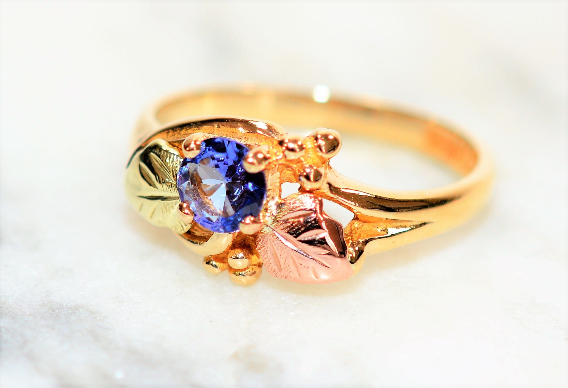 Natural Tanzanite Ring 10K Solid Gold .36ct Black Hills Gold Ring Solitaire Ring Statement Ring Vintage Ring Nature Rink Black Hills Dakota