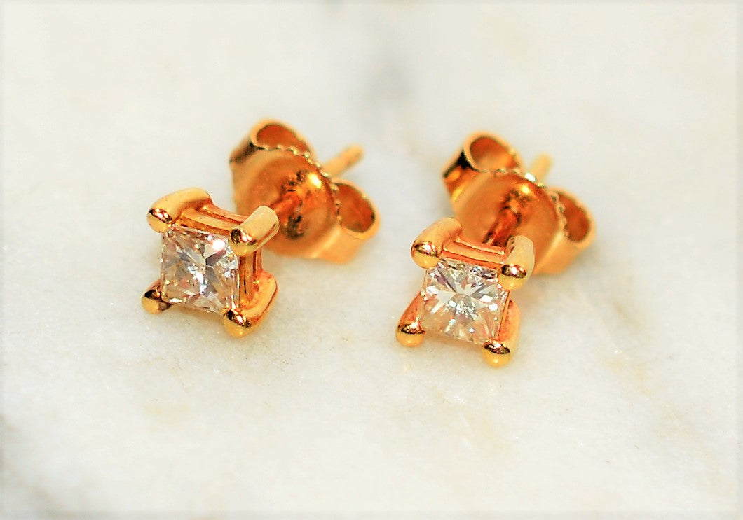 Natural Diamond Earrings 14K Solid Gold .40tcw Solitaire Earrings Stud Earrings Gemstone Earrings Statement Earrings Fine Estate Jewellery