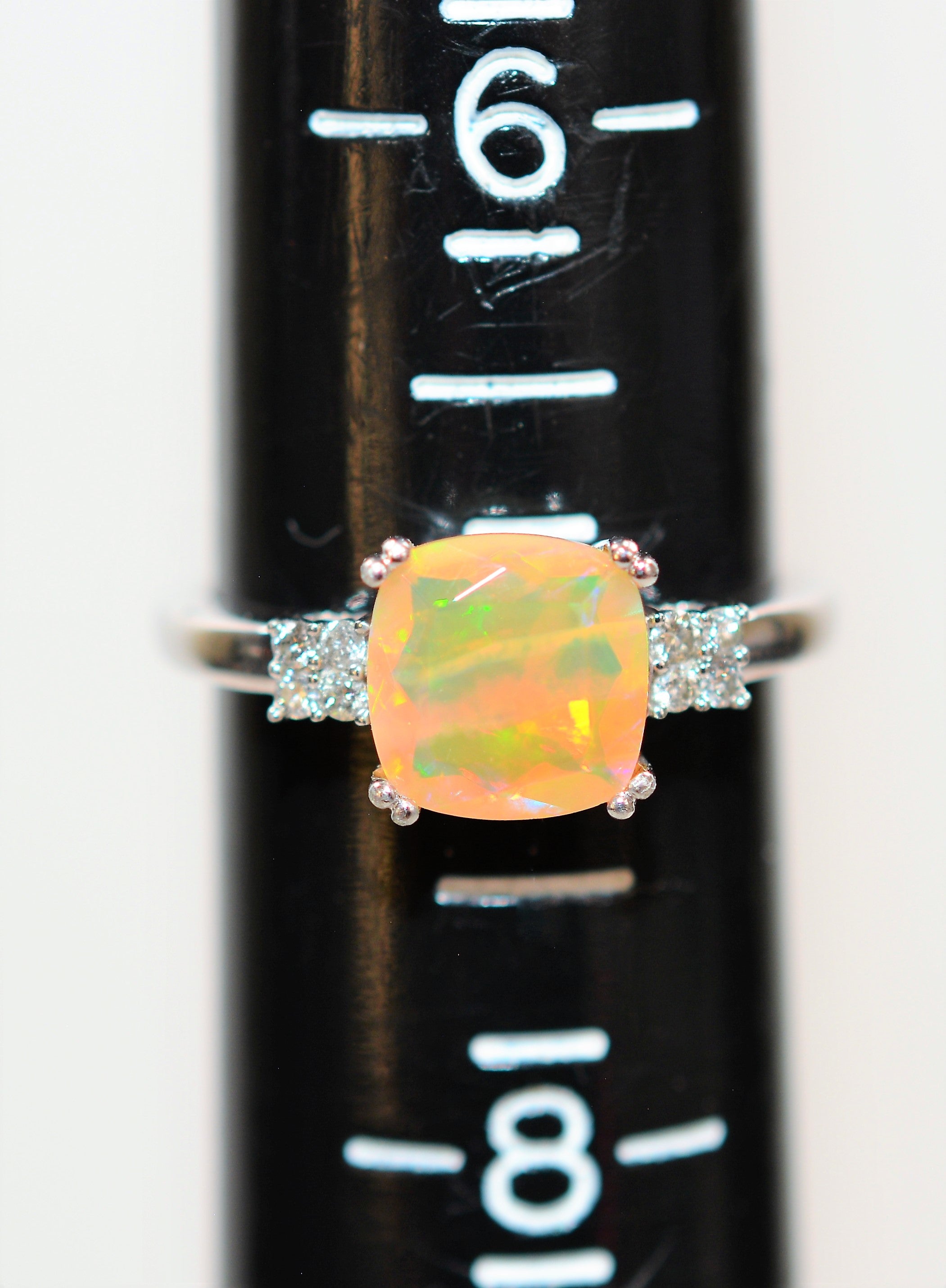 Natural Jelly Opal & Diamond Ring 10K Solid White Gold 1.41tcw Gemstone Ring Women's Ring Statement Ring Birthstone Ring Engagement Ring