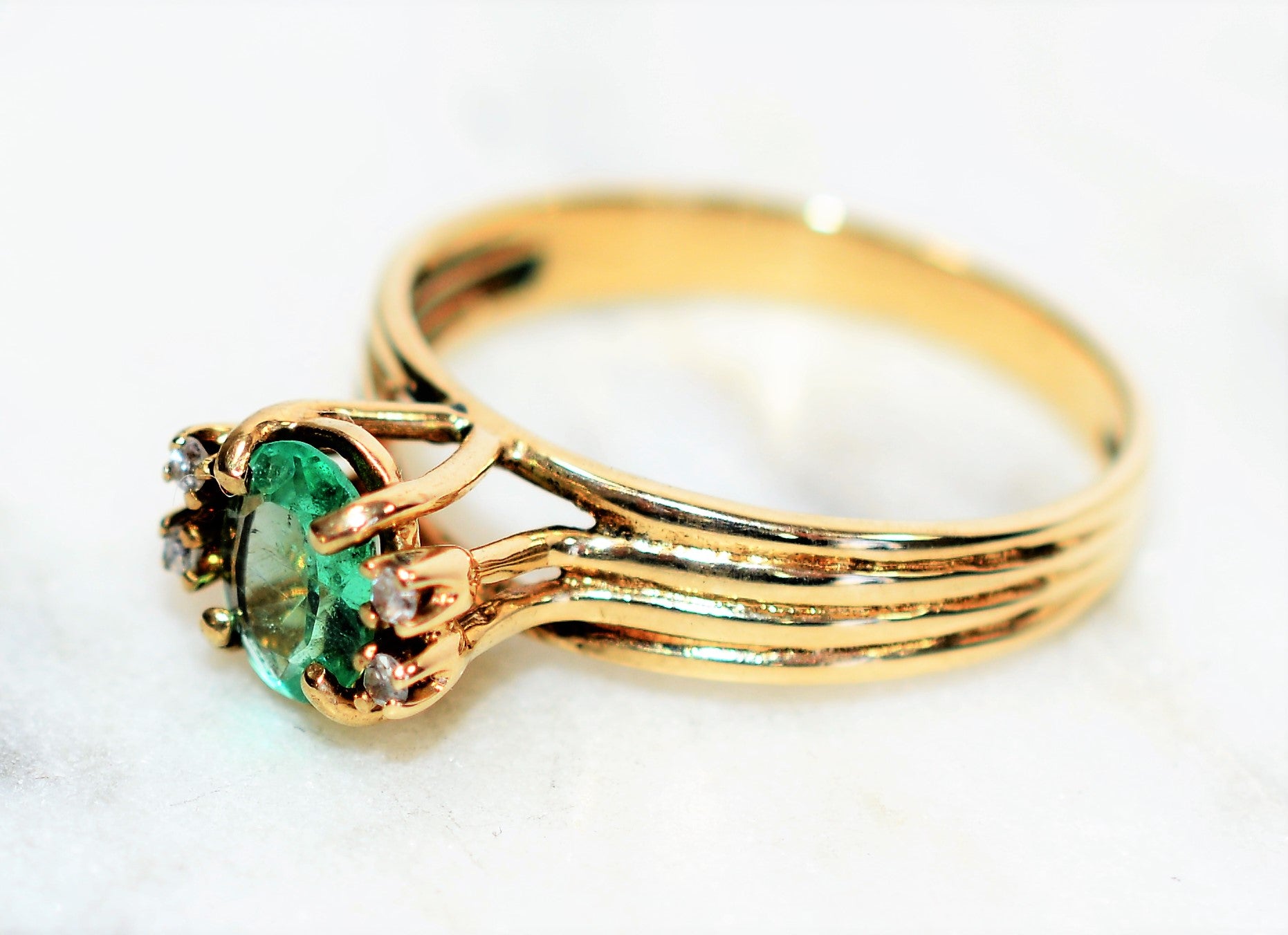 Natural Colombian Emerald & Diamond Ring 10K Solid Gold .44tcw Vintage Jewelry May Birthstone Ring Gemstone Ring Women's Ring Fine Jewellery