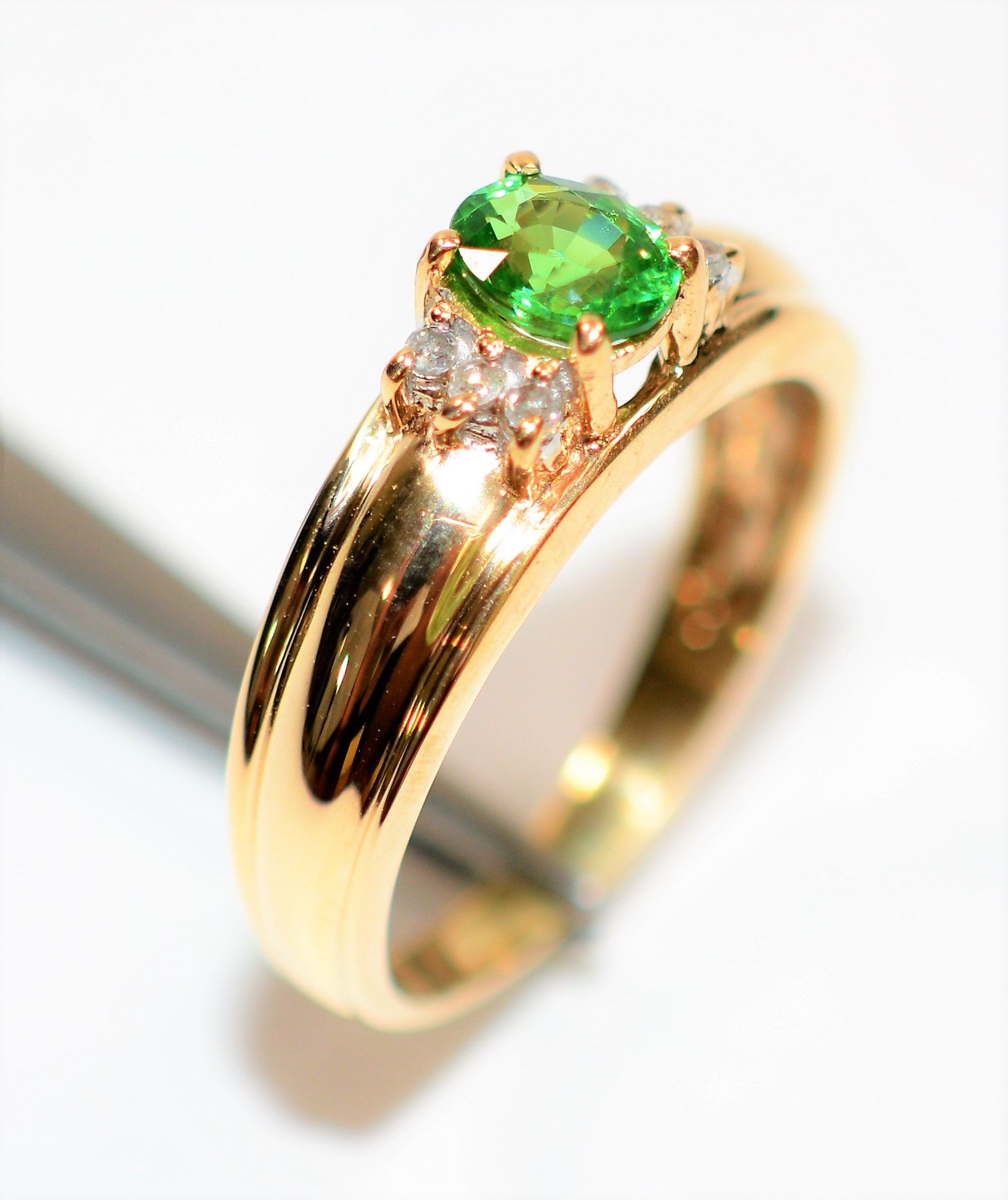 Natural Tsavorite Garnet & Diamond Ring 10K Solid Gold .52tcw Gemstone Ring Green Ring January Birthstone Ring Garnet Ring Fine Women's Ring