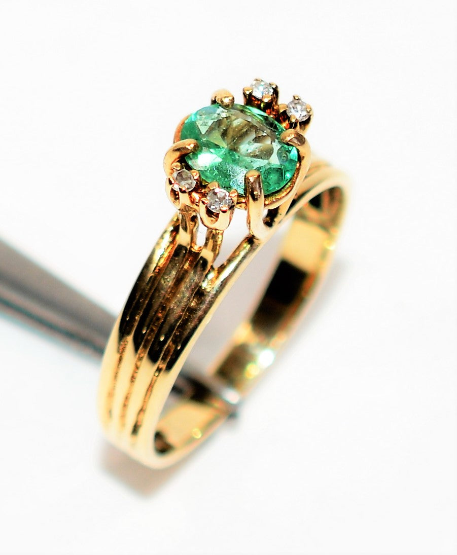 Natural Colombian Emerald & Diamond Ring 10K Solid Gold .44tcw Vintage Jewelry May Birthstone Ring Gemstone Ring Women's Ring Fine Jewellery