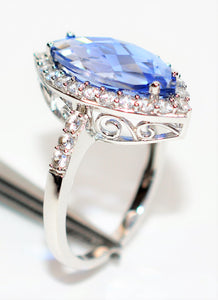 Natural Tanzanite & Diamond Ring 10K Solid White Gold 5.59tcw Marquise Ring Gemstone Ring Engagement Ring December Birthstone Ring Jewellery