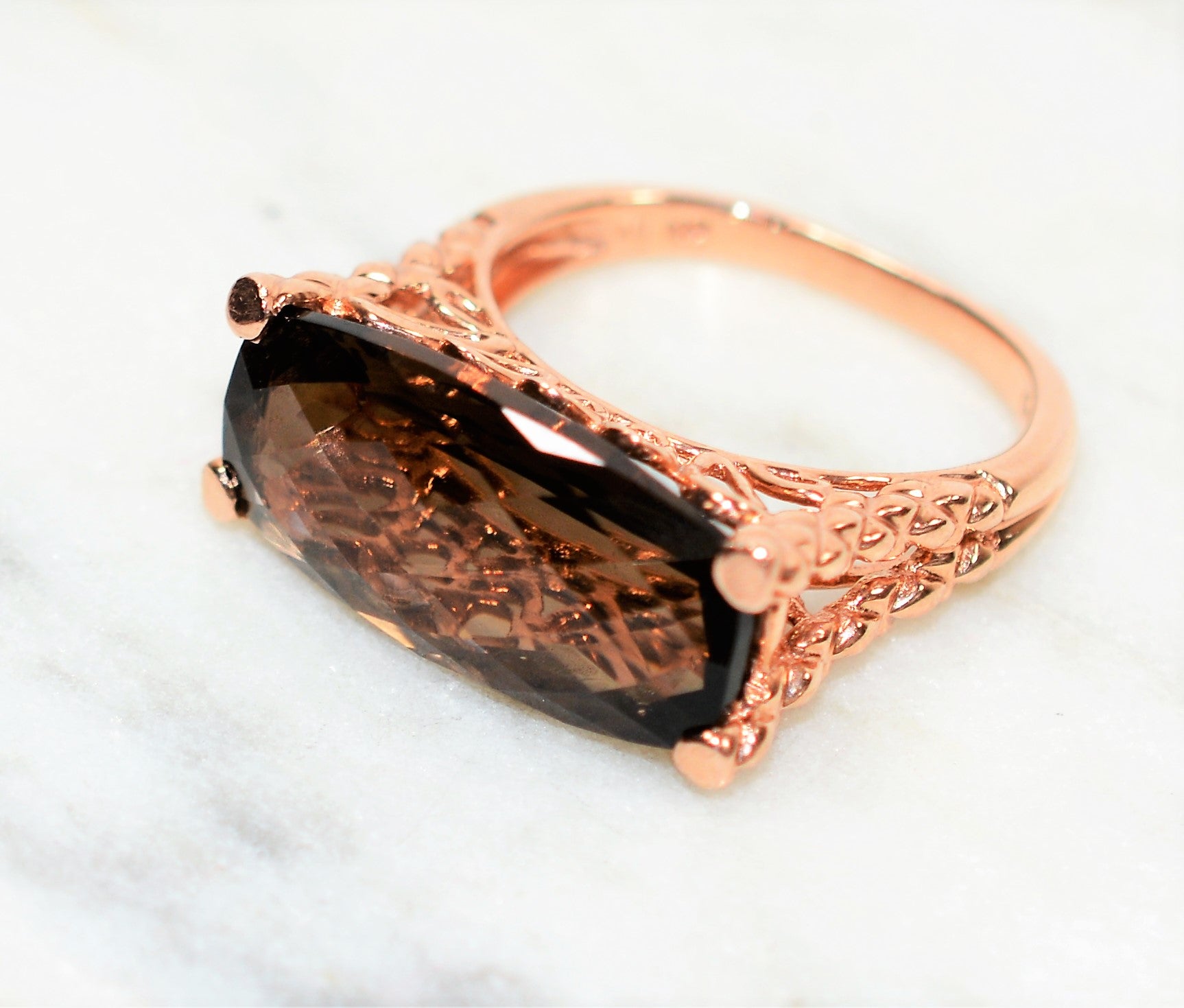 Natural Smoky Quartz Ring 10K Solid Rose Gold 12.15ct Solitaire Ring Cocktail Ring Statement Ring Smoky Topaz Ring Ladies Ring Women's Ring