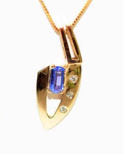 Natural D'Block Tanzanite & Diamond Necklace 14K Solid Gold .61tcw Tanzanite Pendant Birthstone Necklace Statement Necklace Estate Jewelry