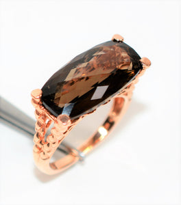 Natural Smoky Quartz Ring 10K Solid Rose Gold 12.15ct Solitaire Ring Cocktail Ring Statement Ring Smoky Topaz Ring Ladies Ring Women's Ring