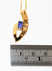 Natural D'Block Tanzanite & Diamond Necklace 14K Solid Gold .61tcw Tanzanite Pendant Birthstone Necklace Statement Necklace Estate Jewelry
