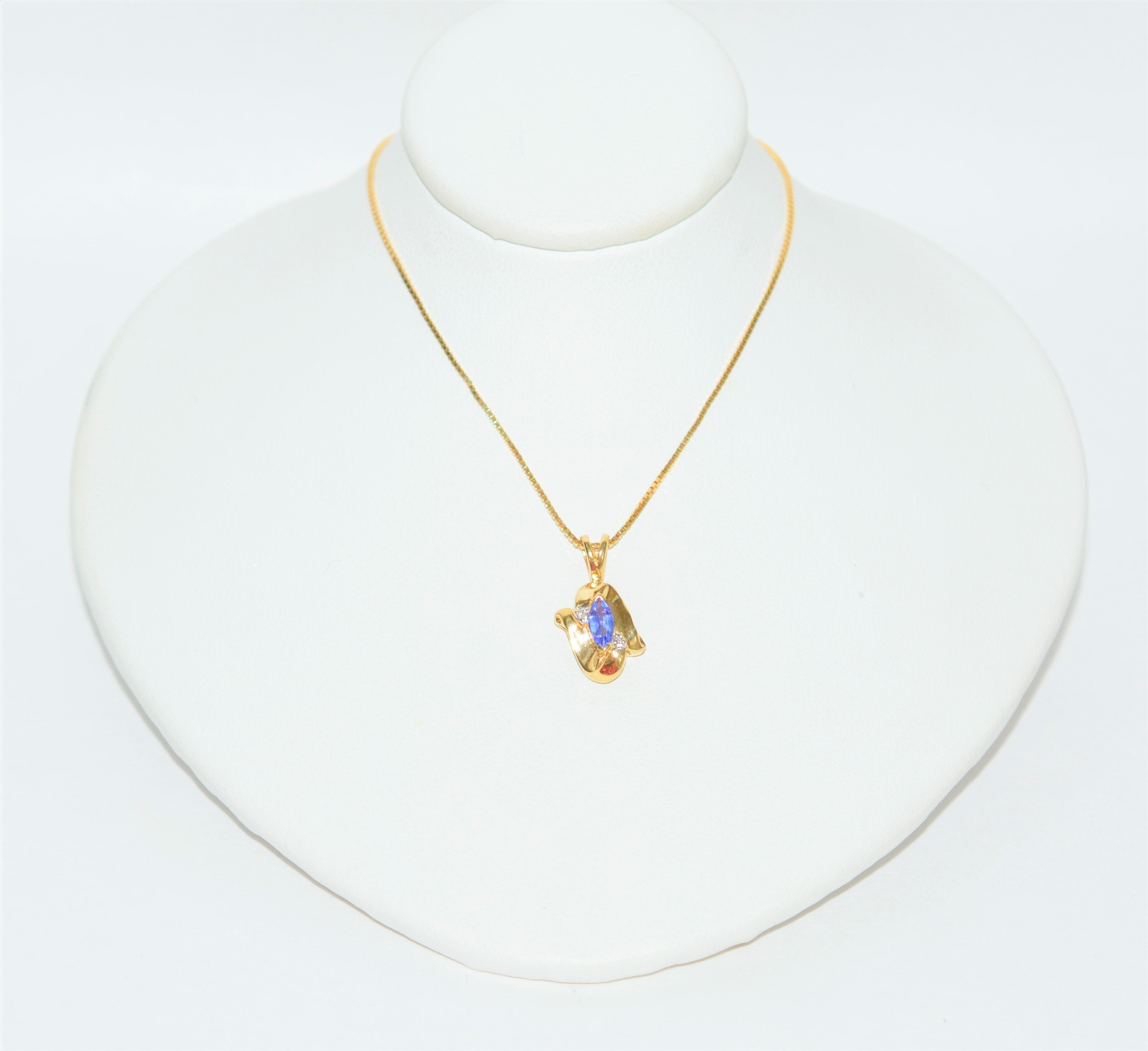 Natural Tanzanite & Diamond Necklace 14K Solid Gold .23tcw Pendant Necklace Statement Necklace Fine Jewelry Birthstone Estate Necklace