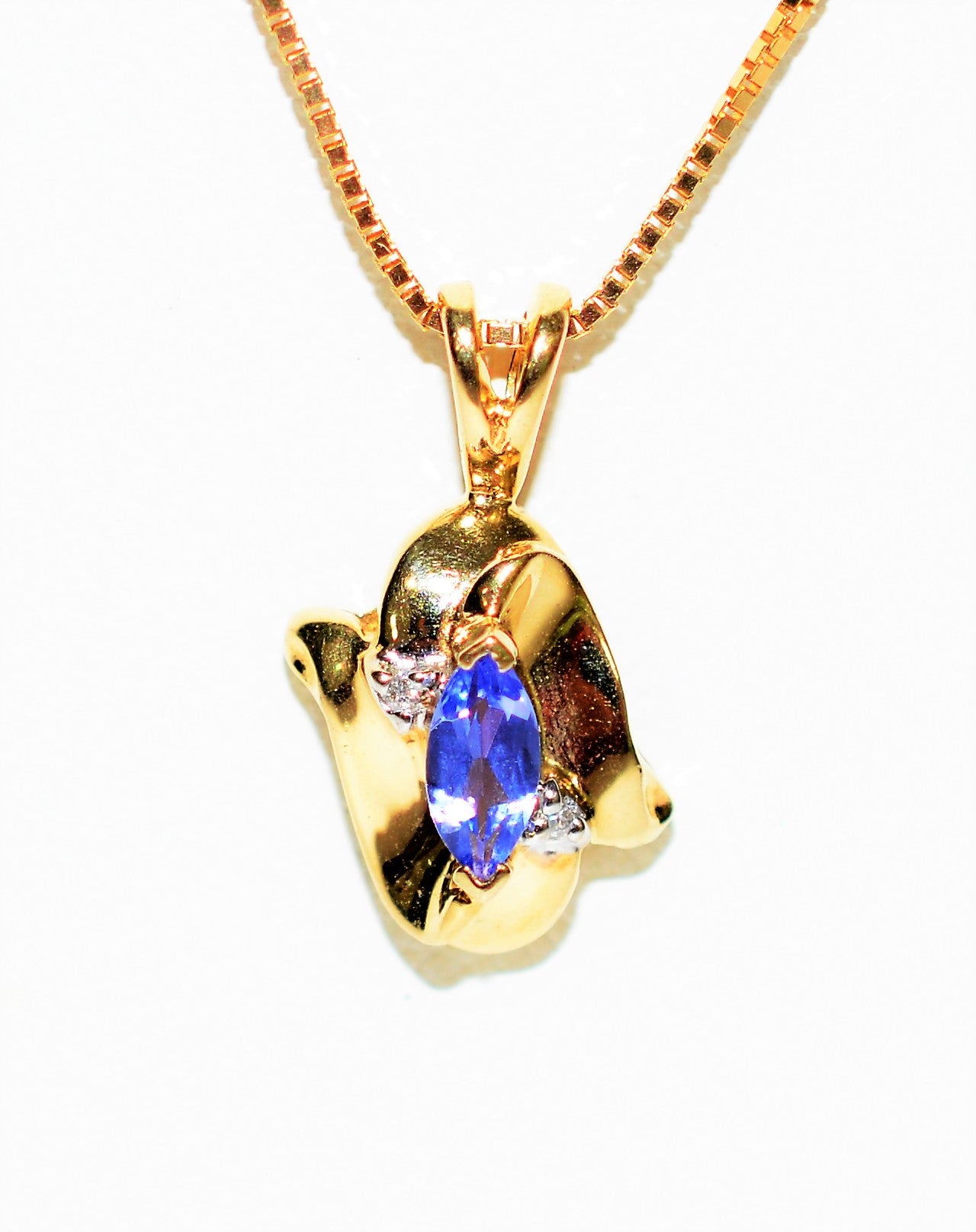 Natural Tanzanite & Diamond Necklace 14K Solid Gold .23tcw Pendant Necklace Statement Necklace Fine Jewelry Birthstone Estate Necklace