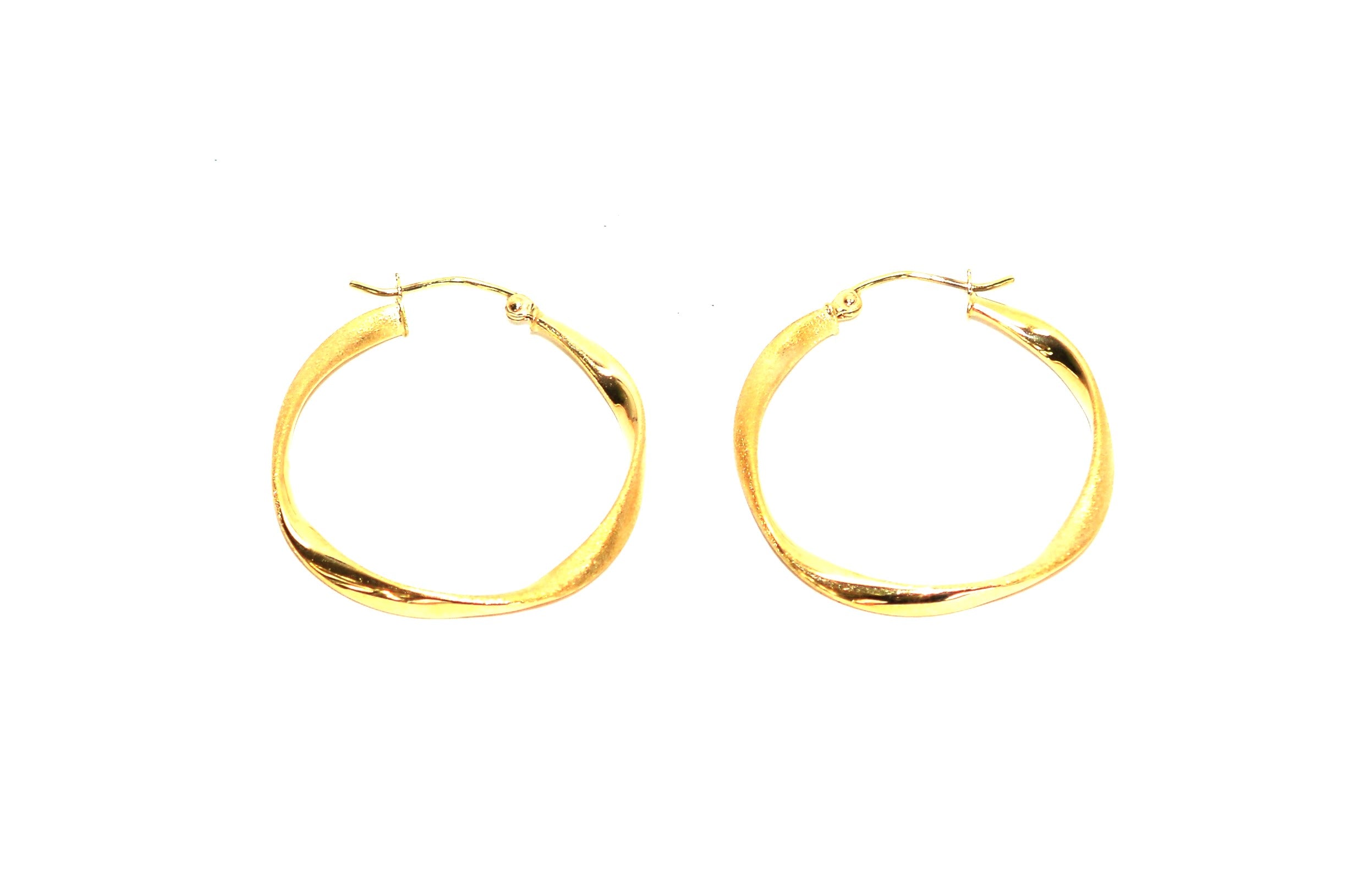 14K Solid Gold 30mm Hoop Earrings Gold Hoops Gold Earrings Twist Matte Hoops Statement Earrings Vintage Earrings Estate Jewellery Earrings