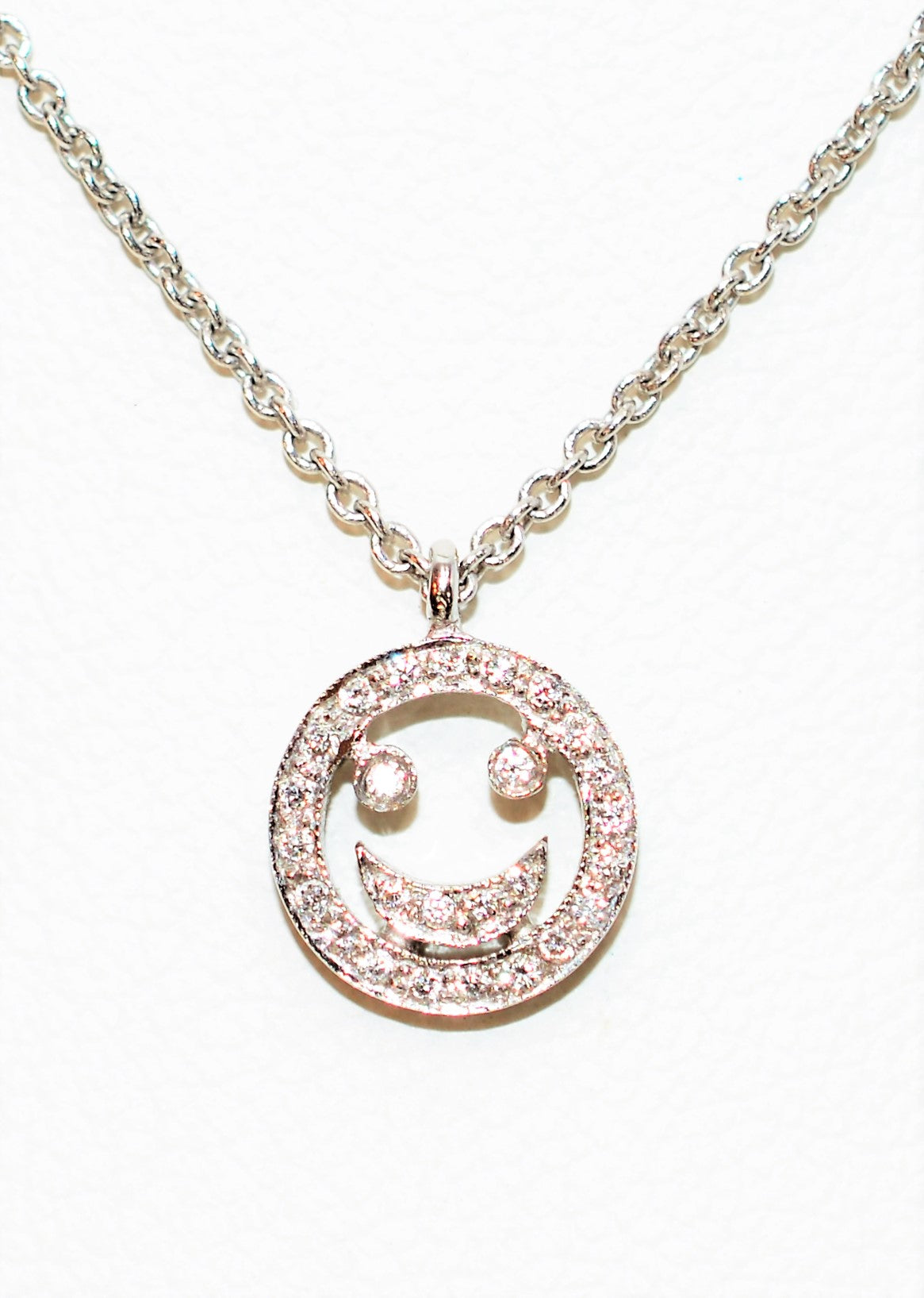 Designer Dev Valencia Natural Diamond Necklace 18K White Gold .13tcw Smiley Face Necklace Emoji Pendant Happy Face Pendant Fashion Necklace