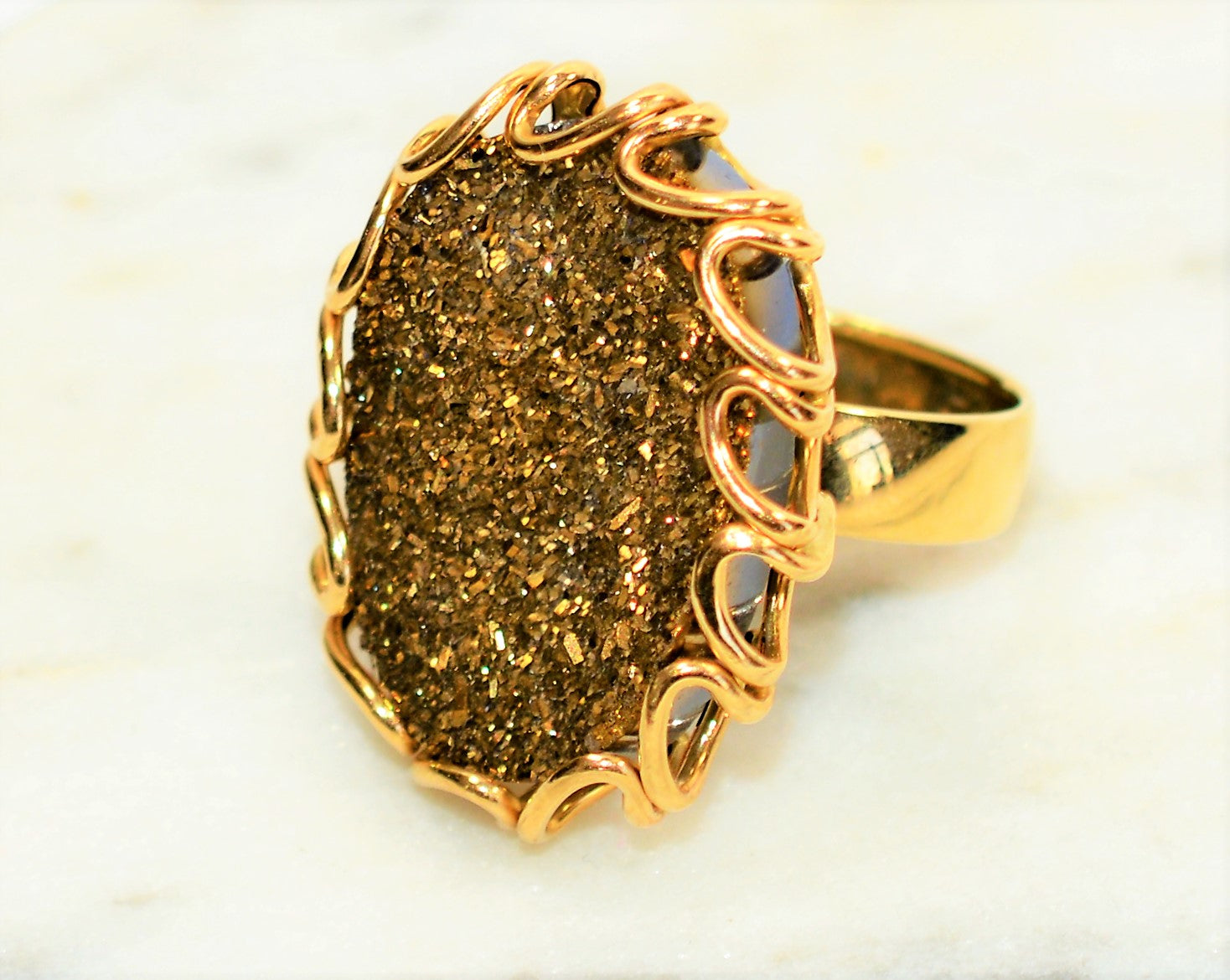 Natural Druzy Ring 14K Solid Gold Ring MILOR Ring Italian Ring Cocktail Ring Statement Ring Solitaire Ring Estate Ring Womens Ring Jewellery