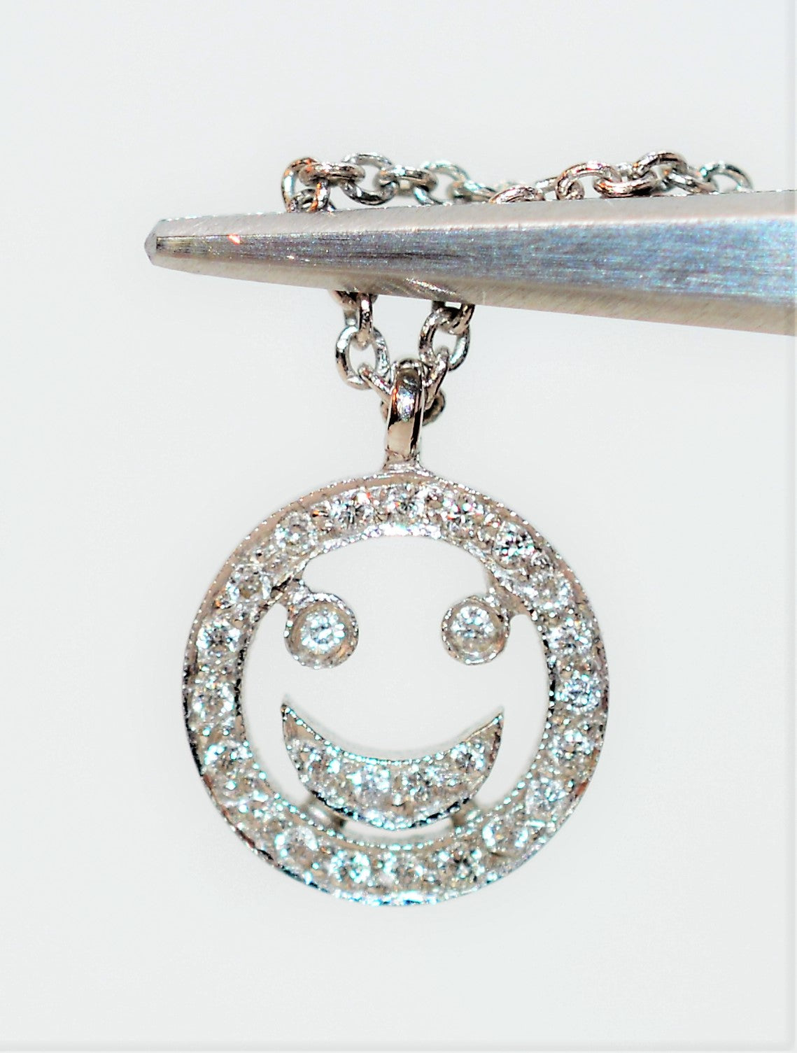 Designer Dev Valencia Natural Diamond Necklace 18K White Gold .13tcw Smiley Face Necklace Emoji Pendant Happy Face Pendant Fashion Necklace