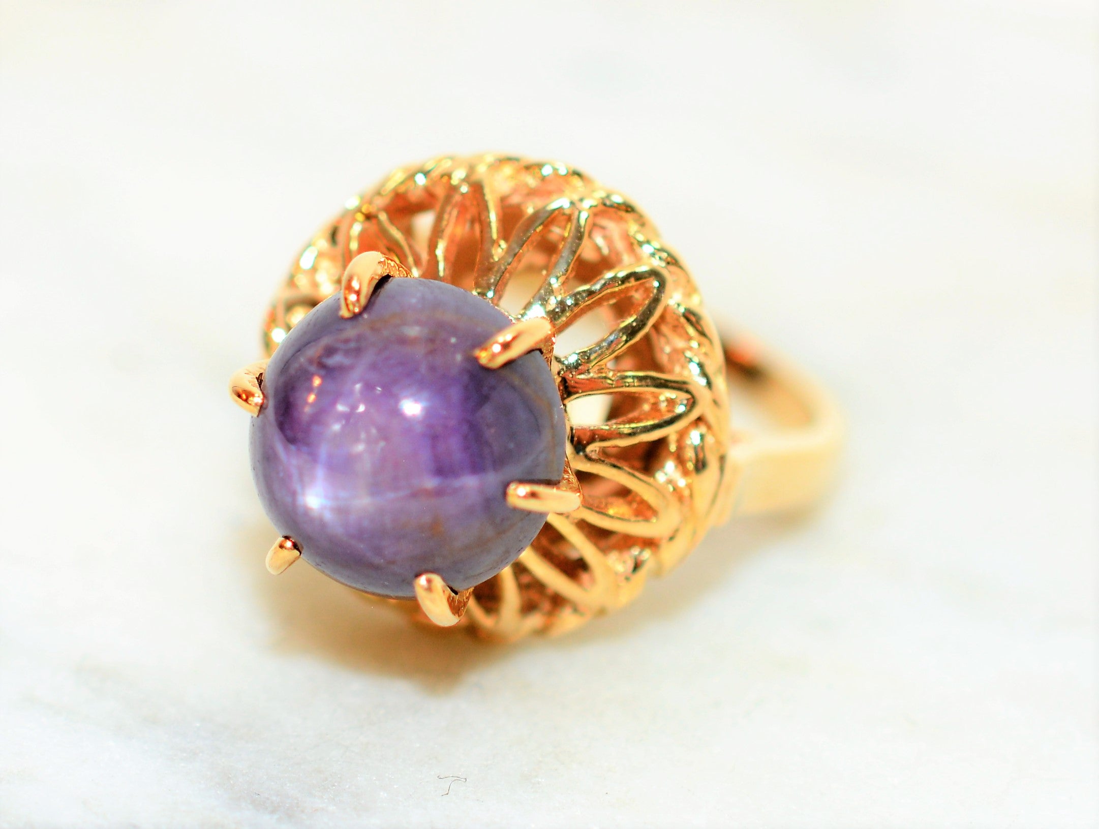 Natural Star Sapphire Ring 14K Solid Gold 7.82ct Vintage Ring Solitaire Ring Art Deco Ring Gemstone Ring Purple Ring Birthstone Womens Ring