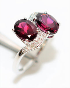 Natural Rubellite & Diamond Ring 10K Solid White Gold  2.72tcw Pink Tourmaline Ring Multistone Ring Statement Ring Cocktail Ring Womens Ring