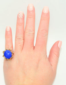 Natural Lapis Lazuli Ring 14K Solid Gold Gemstone Ring Blue Ring Birthstone Ring Estate Ring Statement Ring Cocktail Ring Fine Vintage Ring