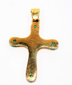 Natural Colombian Emerald 18K Solid Yellow Gold 2.00tcw Cross Crucifix Rosary Religious Pendant Heavy Men's Unisex Women's Estate Jewellery