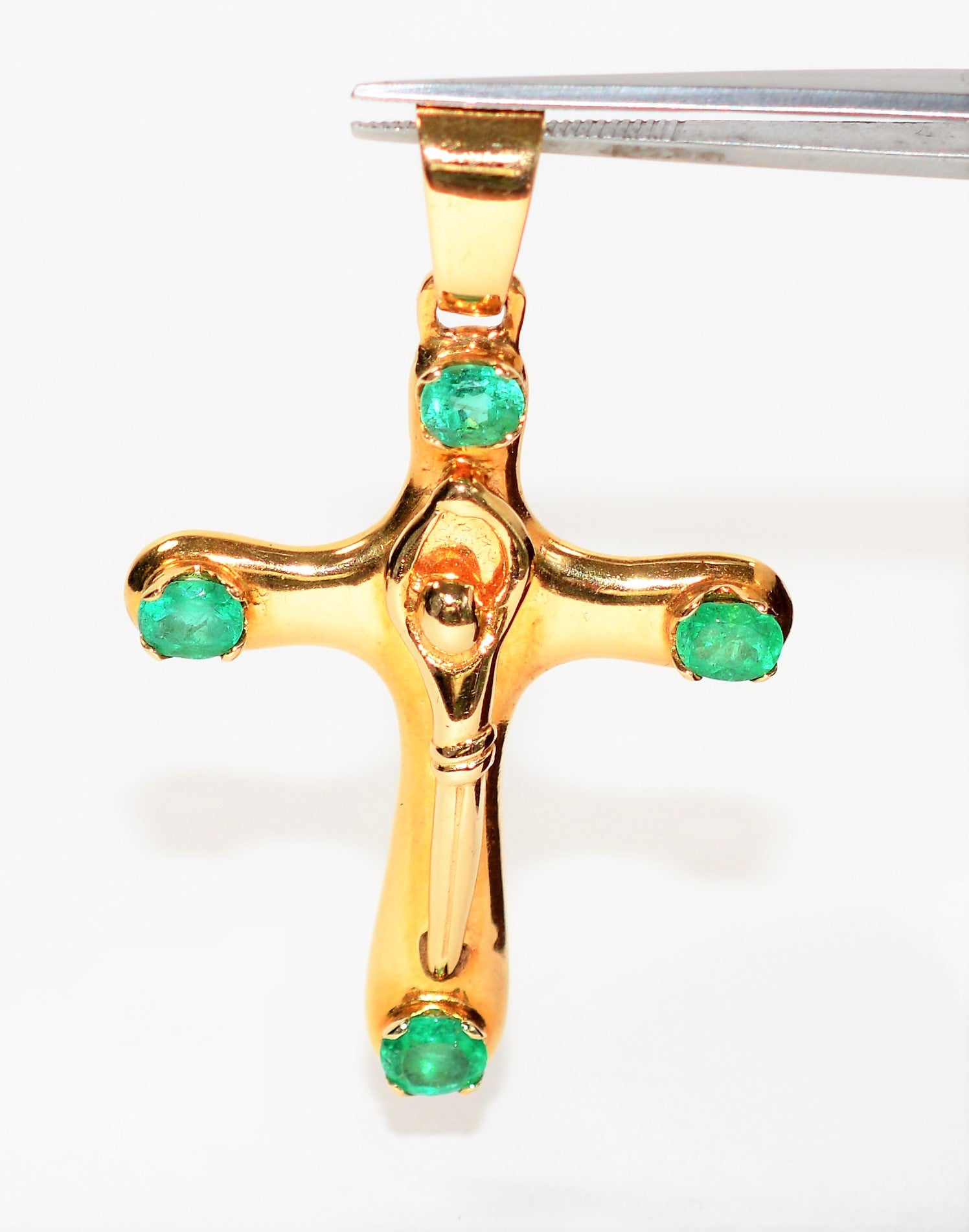 Natural Colombian Emerald 18K Solid Yellow Gold 2.00tcw Cross Crucifix Rosary Religious Pendant Heavy Men's Unisex Women's Estate Jewellery
