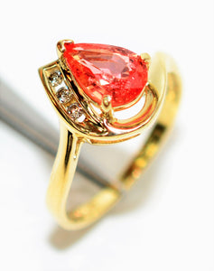 Certified Natural Padparadscha Sapphire & Diamond Ring 10K Solid Gold 1.35tcw Pear Ring Gemstone Ring September Birthstone Ring Women's Ring