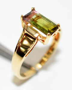 Natural Watermelon Tourmaline Ring 10K Solid Gold 1.65ct Solitaire Ring Gemstone Ring Women's Ring Ladies Ring Statement Ring Cocktail Ring