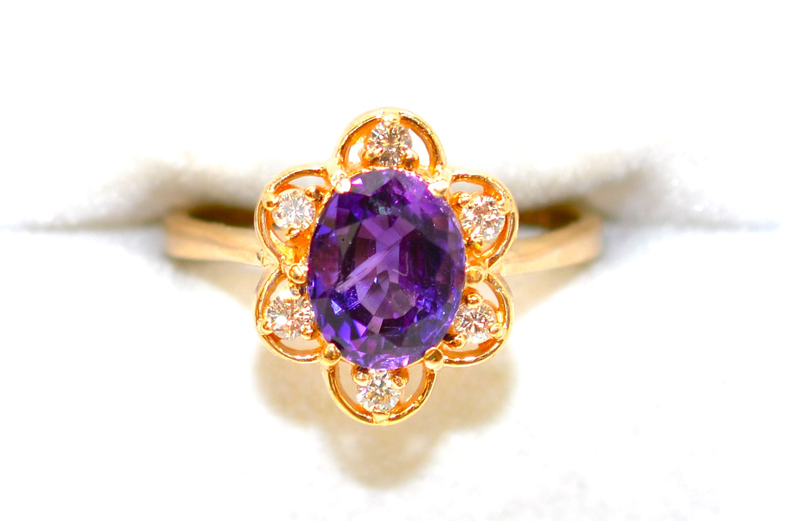 Natural Amethyst & Diamond Ring 14K Solid Gold Ring 1.93tcw Gemstone Ring February Birthstone Ring Statement Ring Cocktail Ring Fashion Ring
