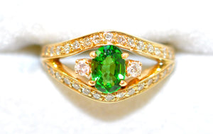 Natural Tsavorite Garnet & Diamond Ring 14K Solid Gold Ring 1.26tcw Garnet Ring Green Ring Birthstone Ring Cocktail Ring Fine Statement Ring