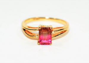 Natural Watermelon Tourmaline Ring 10K Solid Gold 1.26ct Gemstone Ring Solitaire Ring Ladies Ring Birthstone Ring Anniversary Ring Jewellery