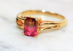 Natural Watermelon Tourmaline Ring 10K Solid Gold 1.26ct Gemstone Ring Solitaire Ring Ladies Ring Birthstone Ring Anniversary Ring Jewellery