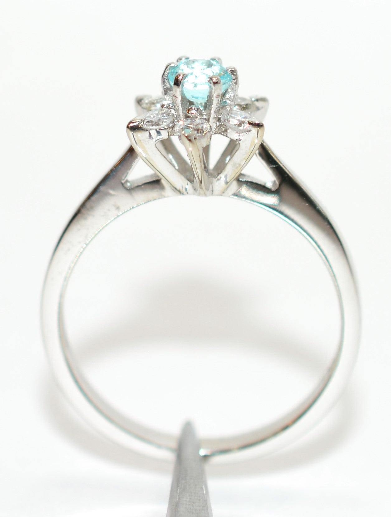 Natural Paraiba Tourmaline & Diamond Ring 14K Solid White Gold Ring .39tcw Women's Ring Ladies Ring Birthstone Ring Flower Ring Floral Ring