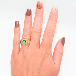 Natural Colombian Emerald & Diamond Ring 18K Solid Gold 1.21tcw Gemstone Ring Estate Ring May Birthstone Ring Fine Jewelry Vintage Jewellery