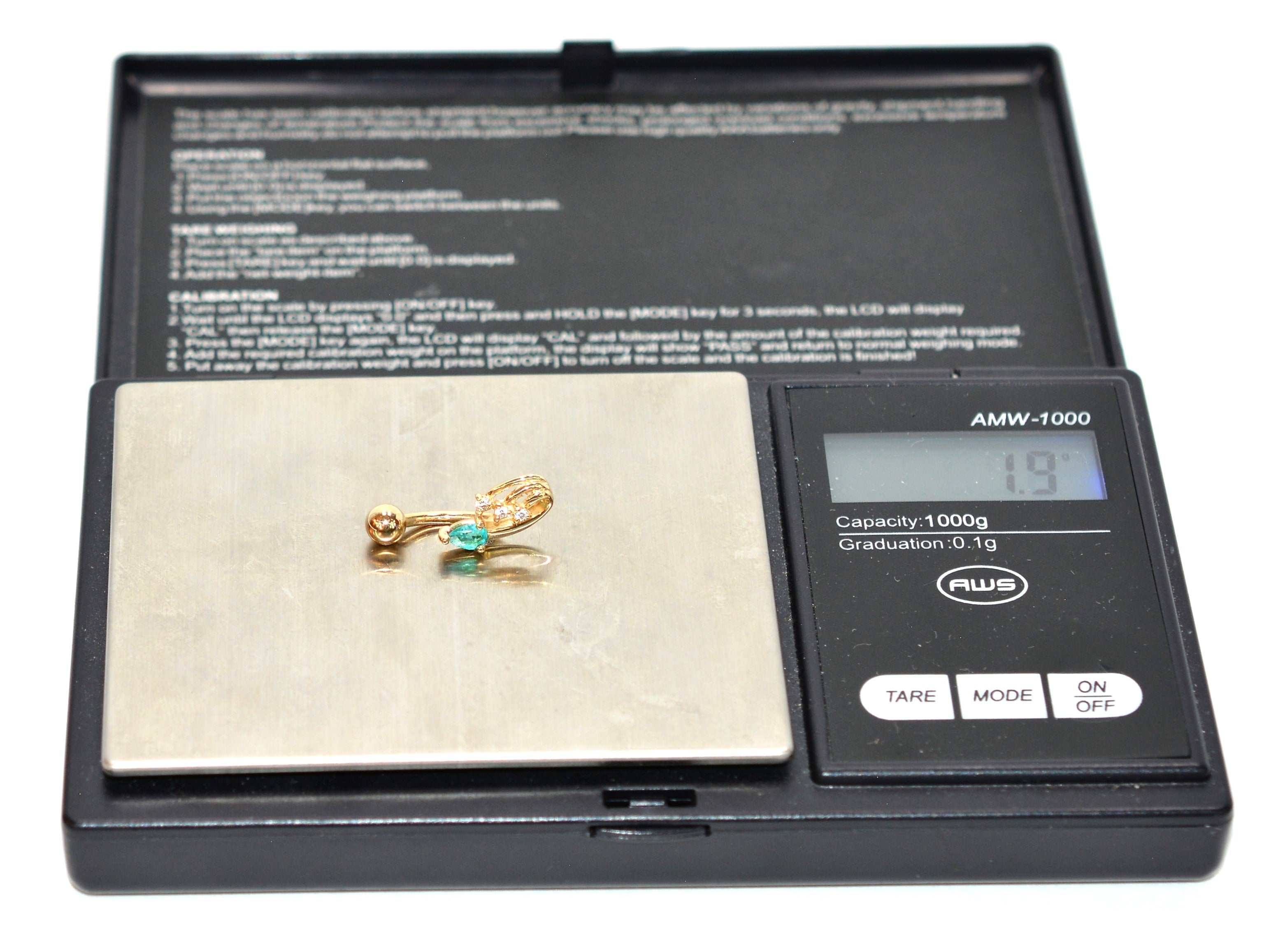 Natural Brazilian Paraiba Tourmaline & Diamond .22tcw Belly Button Ring 14K Solid Gold Navel Ring Belly Ring Body Jewelry Genuine Gemstone Estate Jewellery