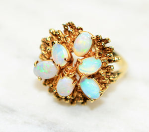 Natural Ethiopian Opal Ring 14K Solid Gold 3tcw Welo Opal Ring Precious Opal Ring Cluster Ring Women’s Ring Birthstone Ring Vintage Ring