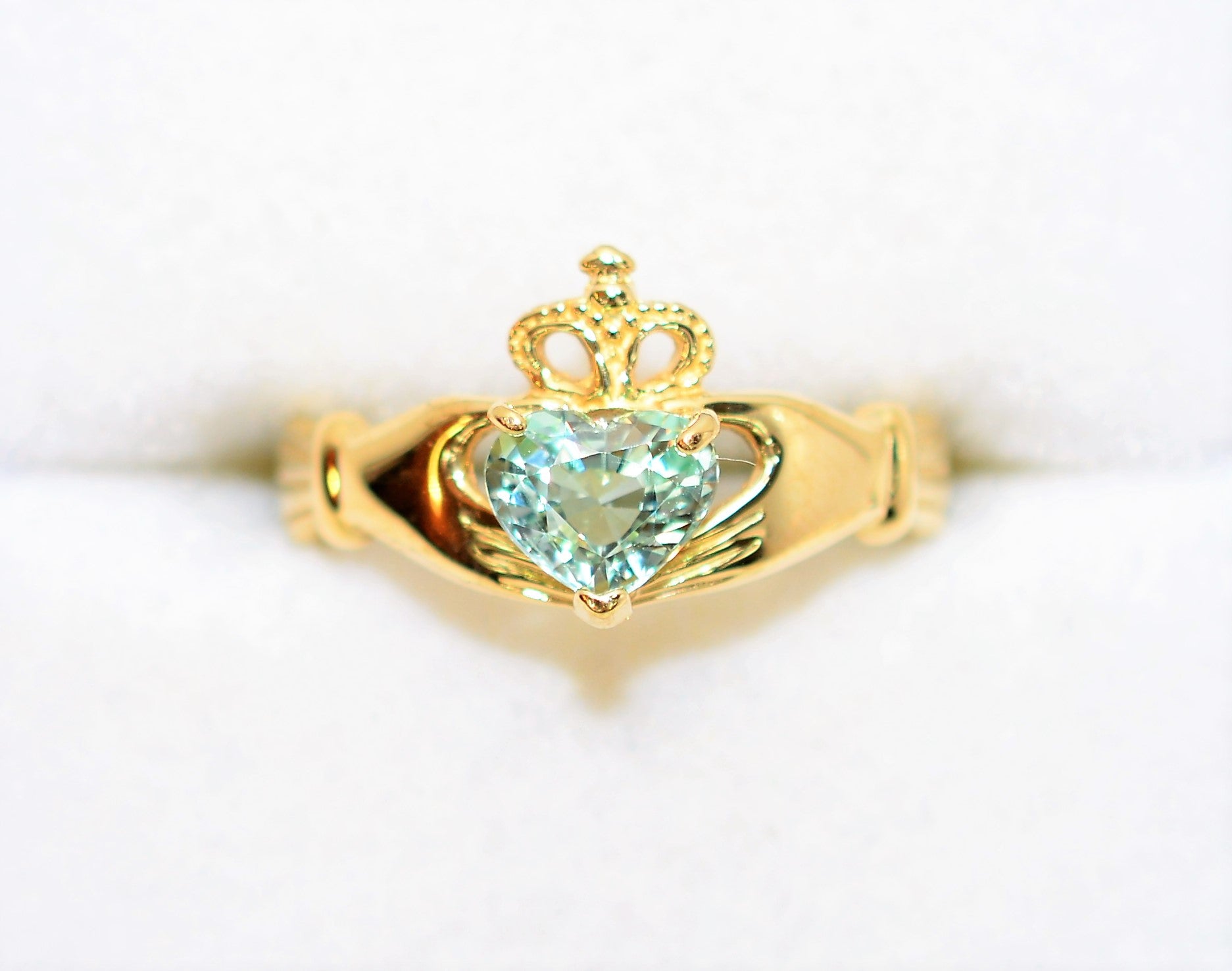 Certified Natural Paraiba Tourmaline Ring 14K Solid Gold Irish Claddagh .72ct Gemstone Heart Promise Ring Engagement Estate Jewelry