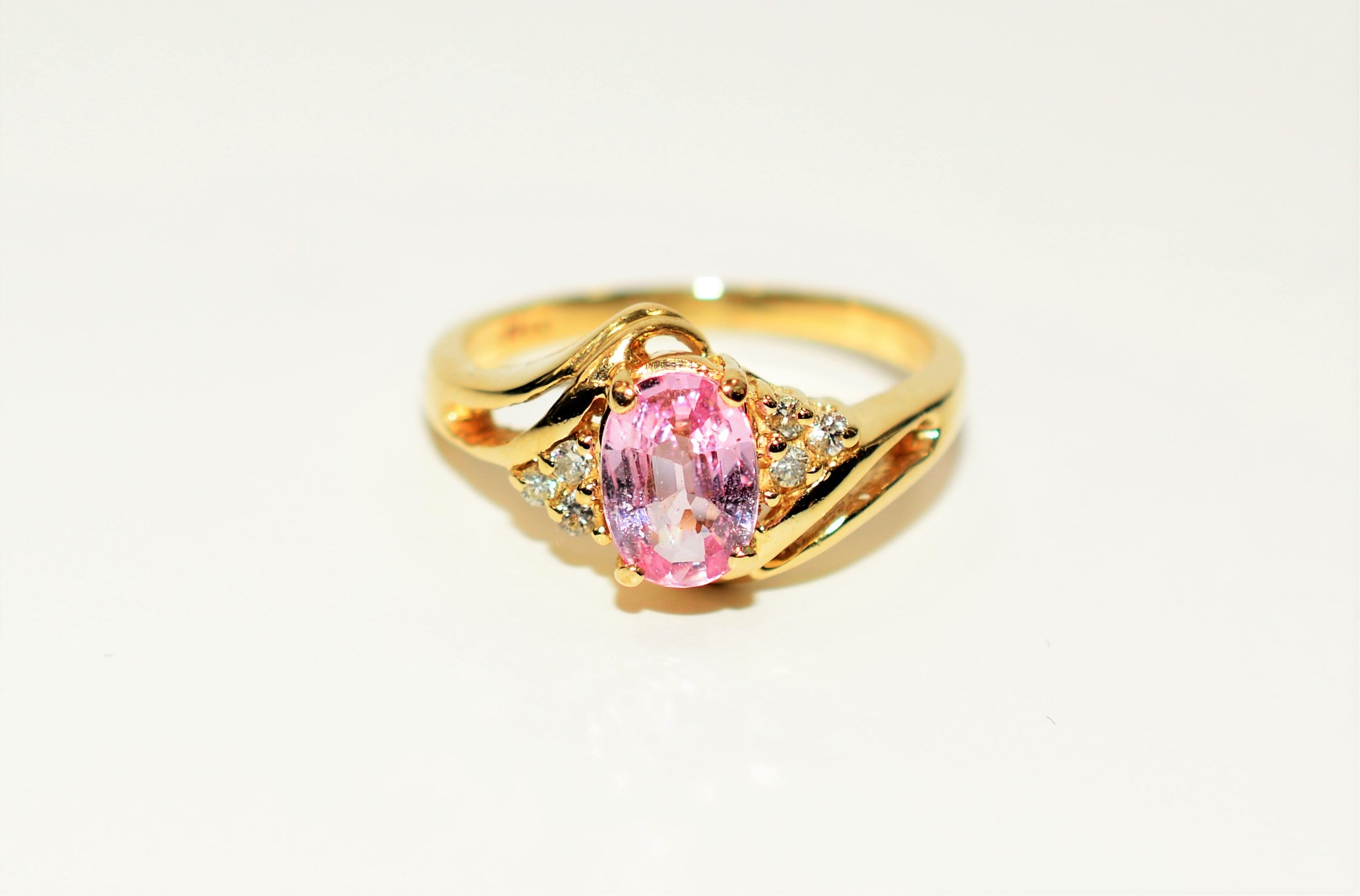 Natural Padparadscha Sapphire & Diamond Ring 14K Solid Gold .88tcw Statement Ring Vintage Ring September Birthstone Ring Ladies Womens Ring