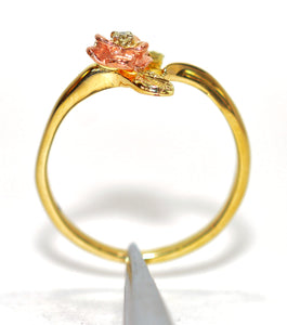 Natural Diamond Ring 10K Solid Gold Black Hills Gold .01ct Rose Ring Women's Ring Ladies Ring Solitaire Ring Flower Ring Nature Ring Estate