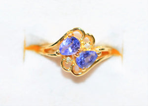Natural Tanzanite & Diamond Ring 14K Solid Gold 1.02tcw Multi-Stone Ring Statement Ring Tanzanite Ring Ladies Ring Women's Ring Vintage Ring