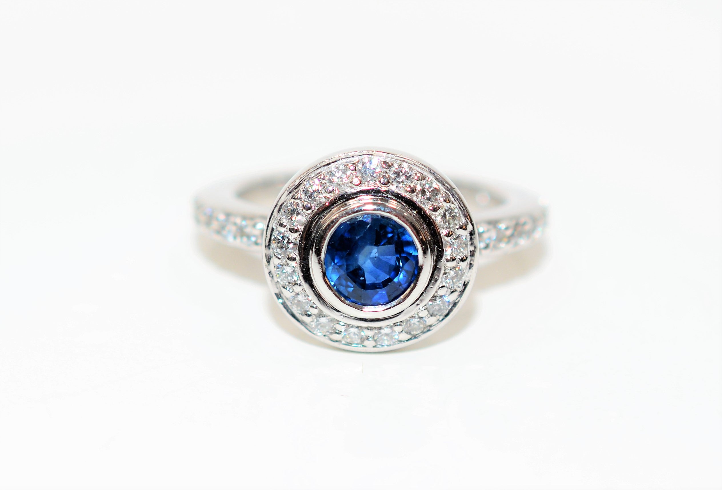 Natural Ceylon Sapphire & Diamond Ring 14K solid White Gold 1.34tcw Sri Lankan Sapphire Ring Engagement Ring Cocktail Ring Diamond Halo Ring