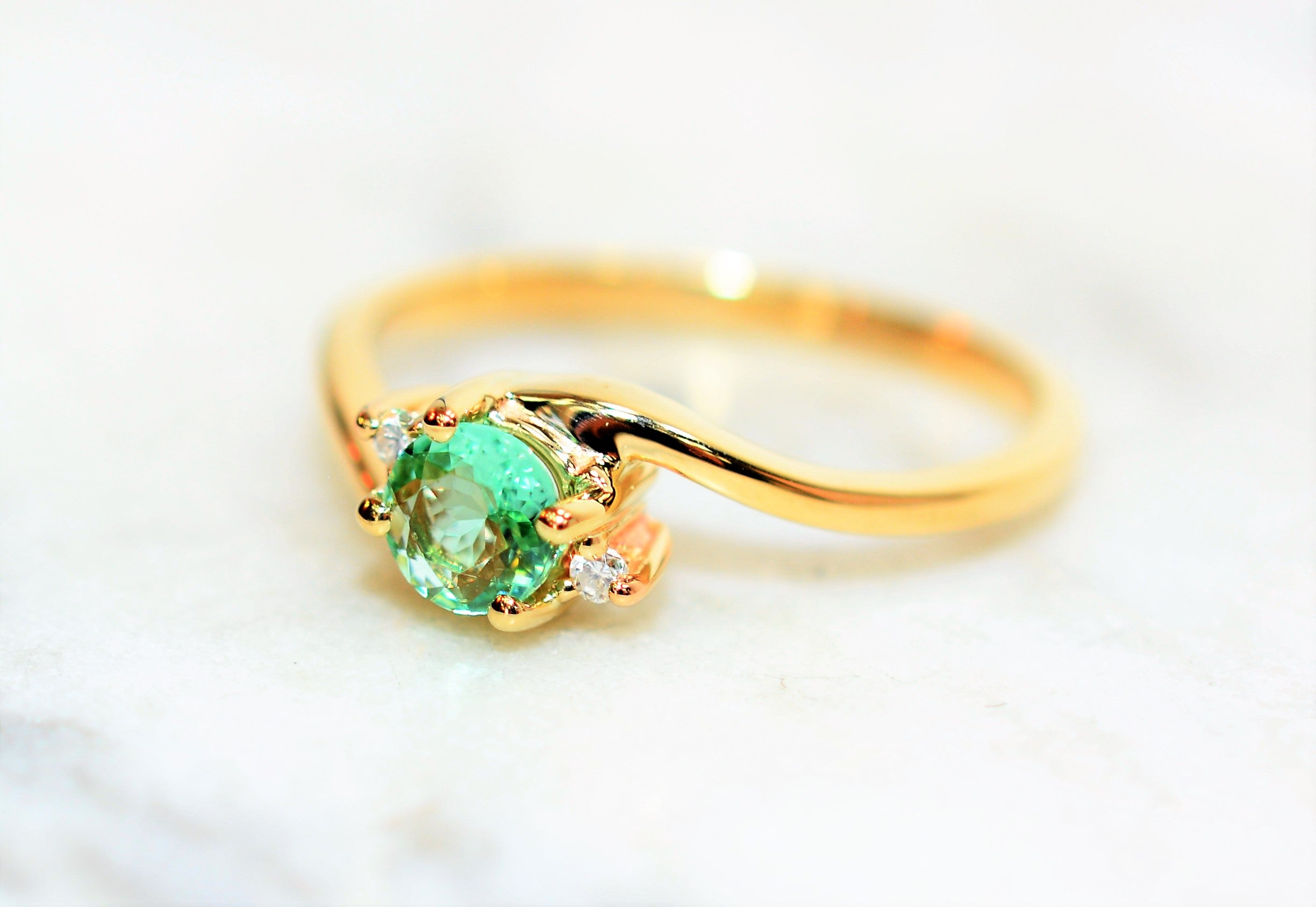 Natural Paraiba Tourmaline & Diamond Ring 14K Solid Gold .39tcw Gemstone Women's Ring Multi-Stone Statement Estate Jewelry Fine Jewellery