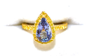 Natural D'Block Tanzanite & Fancy Yellow Diamond Ring 18K Solid Gold 3.03tcw Birthstone Statement Gemstone Bridal Cocktail Engagement Estate