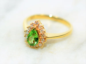 Natural Tsavorite Garnet & Diamond Ring 14K Solid Gold .55tcw Engagement Ring Green Ring Gemstone Ring January Birthstone Ring Garnet Ring