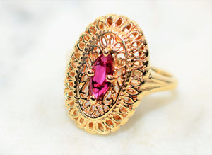 Natural Ruby Ring 14K Solid Gold .68ct Vintage Ring Gemstone Ring Solitaire Ring Marquise Ring Ladies Ring Women's Ring Fine Estate Jewelry