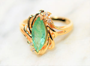 Natural Paraiba Tourmaline & Diamond Ring 14K Solid Gold 1.23tcw Marquise Gemstone Women's Ring Statement Ring Vintage Ring Estate Jewellery